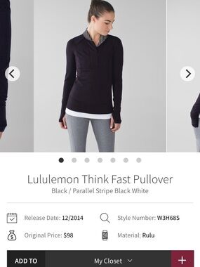 #3 Lululemon athletica Think Fast Pullover - Black with Black/White Stripe